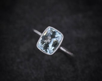 Cushion Cut Sky Blue Topaz Ring in Sterling Silver, Blue Gemstone Ring, Cushion Cut Sterling Silver Ring