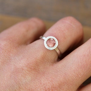 Oregon Sunstone Ring in Sterling Silver, Vintage Inspired Milgrain Detail Halo Ring image 2