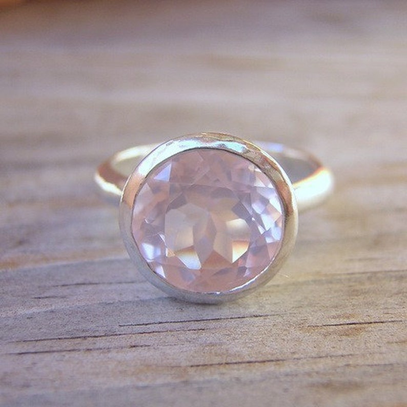 Rose Quartz Gemstone Ring, Sterling Silver Gemstone Solitaire,  Gift for Her 