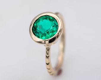 Green Emerald Ring in Yellow Gold, Lab Grown Emerald Jewelry, Emerald Engagement Ring