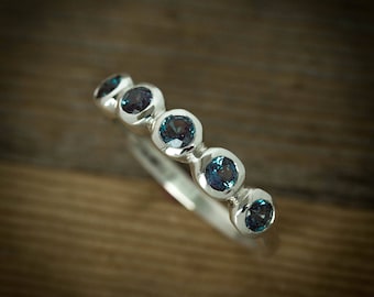 Multistone Alexandrite Ring, June's Birthstone Ring, Gemstone Anniversary Band Ring, Size 5 Ready to Ship