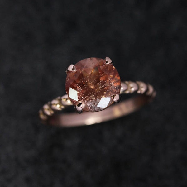 Peachy Oregon Sunstone Ring, 14k Rose Gold Gemstone Ring, Gold Band, Recycled Gold, USA Mined Conflict Free Engagement Ring