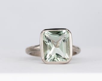 White Gold Emerald Green Amethyst Ring | Gemstone Statement Ring