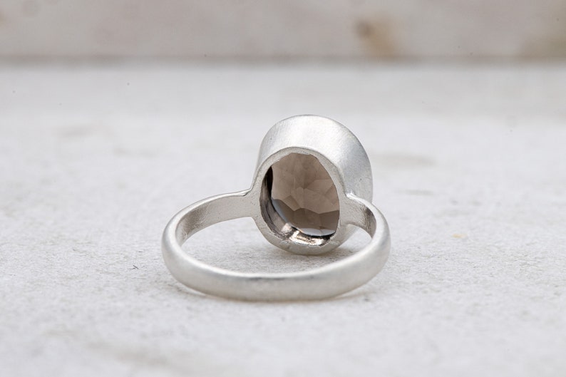 Ecologically friendly Smoky Quartz Ring, A Solitaire Gemstone Ring Made in Recycled Silver Jewelry, Low Carbon Footprint Jewelry image 4