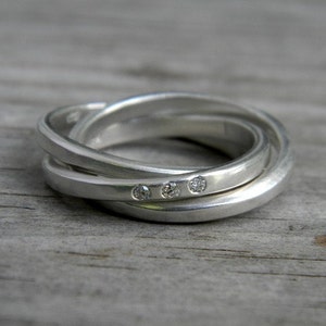 Handmade Sterling Silver Celtic Wedding Band, Diamond Spinner Ring, Eco-Friendly Triplet Rolling Ring