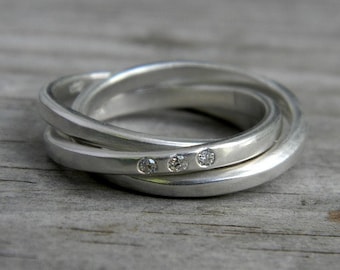 Silver Spinner Ring with Celtic Wedding Ring, Sterling Silver Rolling Ring , Diamond Fidget Ring  or Wedding Band in Eco Silver