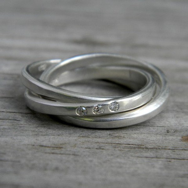 Silver Spinner Ring with Celtic Wedding Ring, Sterling Silver Rolling Ring , Diamond Fidget Ring  or Wedding Band in Eco Silver
