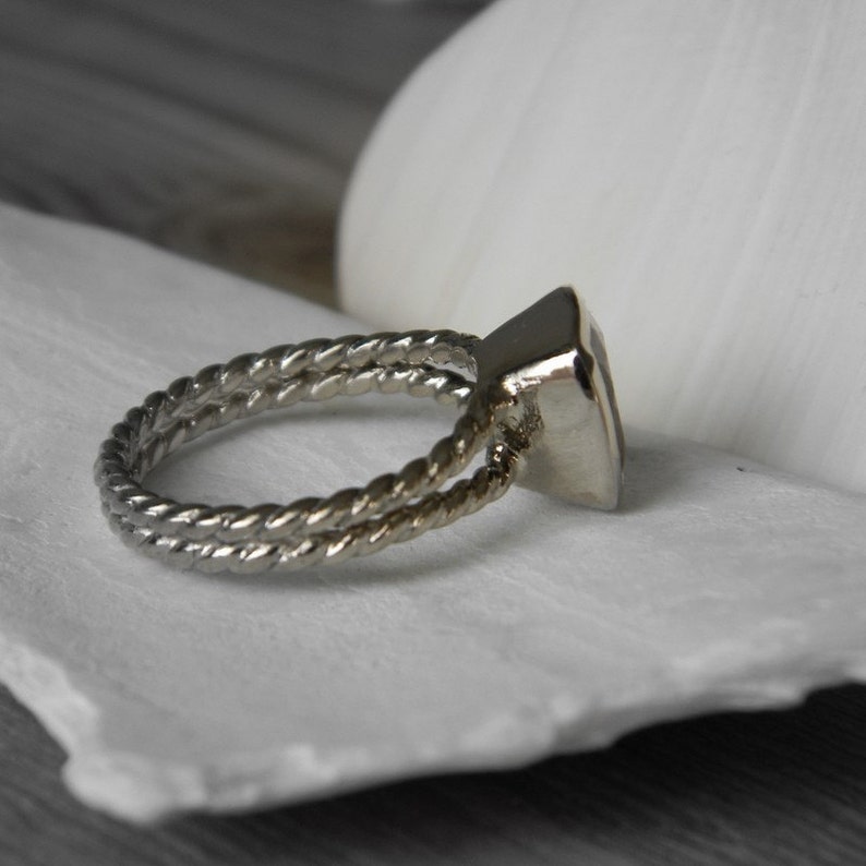 Cushion Morganite Ring in Handmade Palladium 14k White Gold, Recycled White Gold, Rope Twist Split Shank Ring, Pink Stone Rings image 4