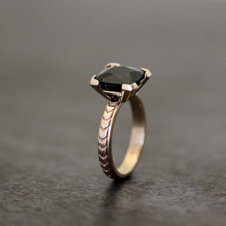 Black Spinel Yellow Gold Engagement Ring Art Deco Inspired Etsy