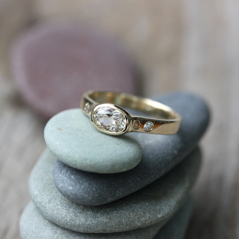 White Sapphire Engagement Ring in 14k Yellow Gold, Conflict Free and Natural Sapphire Artisan Wedding Ring image 3