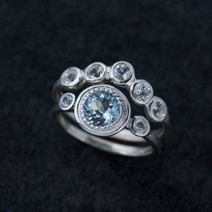 Alexandrite Ring, June's Birthstone Ring, Gemstone Halo Ring, White Sapphire and Alexandrite Jewelry, Multistone Alexandrite Engagement Ring image 4