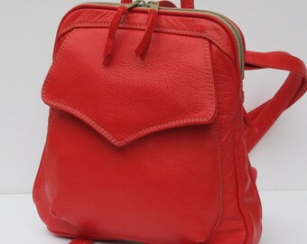 LEATHER BACKPACK Red Orange Berry Burst by Elizabeth Z Mow