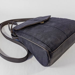 Navy Blue Waxed Canvas Bag, Wax Canvas Purse, Midnight Blue Waxed Canvas Purse Charcoal Gray Leather Strap Unisex Minimalist Bag image 8