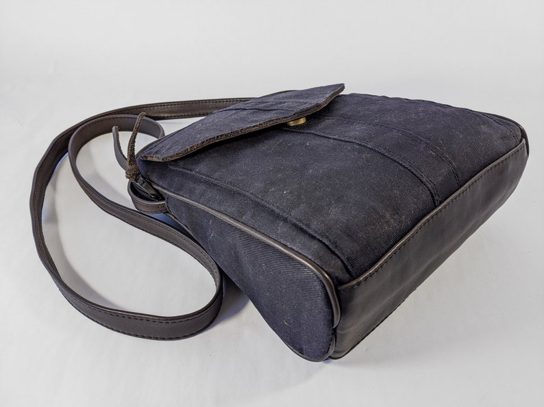 Navy Blue Waxed Canvas Bag, Wax Canvas Purse, Midnight Blue Waxed Canvas Purse Charcoal Gray Leather Strap Unisex Minimalist Bag image 8