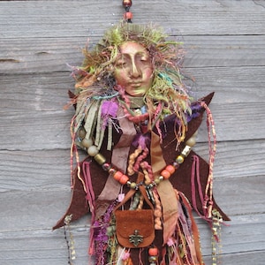 Handcrafted Spirit Doll | OOAK Art Doll | Nature Goddess Doll | Leaf Peep Nature Spirit | Goddess Wall Art
