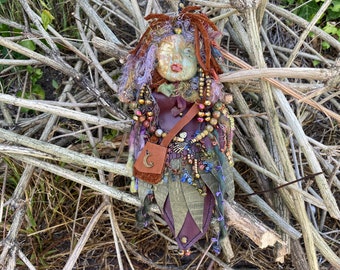 OOAK Art Doll | Leo Sun Goddess Doll, OOAK Spirit Doll / Handmade Collectible Mixed Media Assemblage Doll - Copper Sage Green Altar Spiri