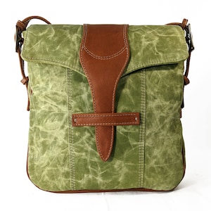 Gewachschte Canvas Tasche | Grün gewachschte Geldbörse | Wax Canvas und Leder Crossbody Bag | Handgemachte Baumwoll Canvas Satchel mit Lederband