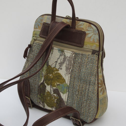 OOAK Backpack | Sunflower Goddess | Unique Fabric Collage Backpack | Purse Backpack | Genuine shops Brown Leather