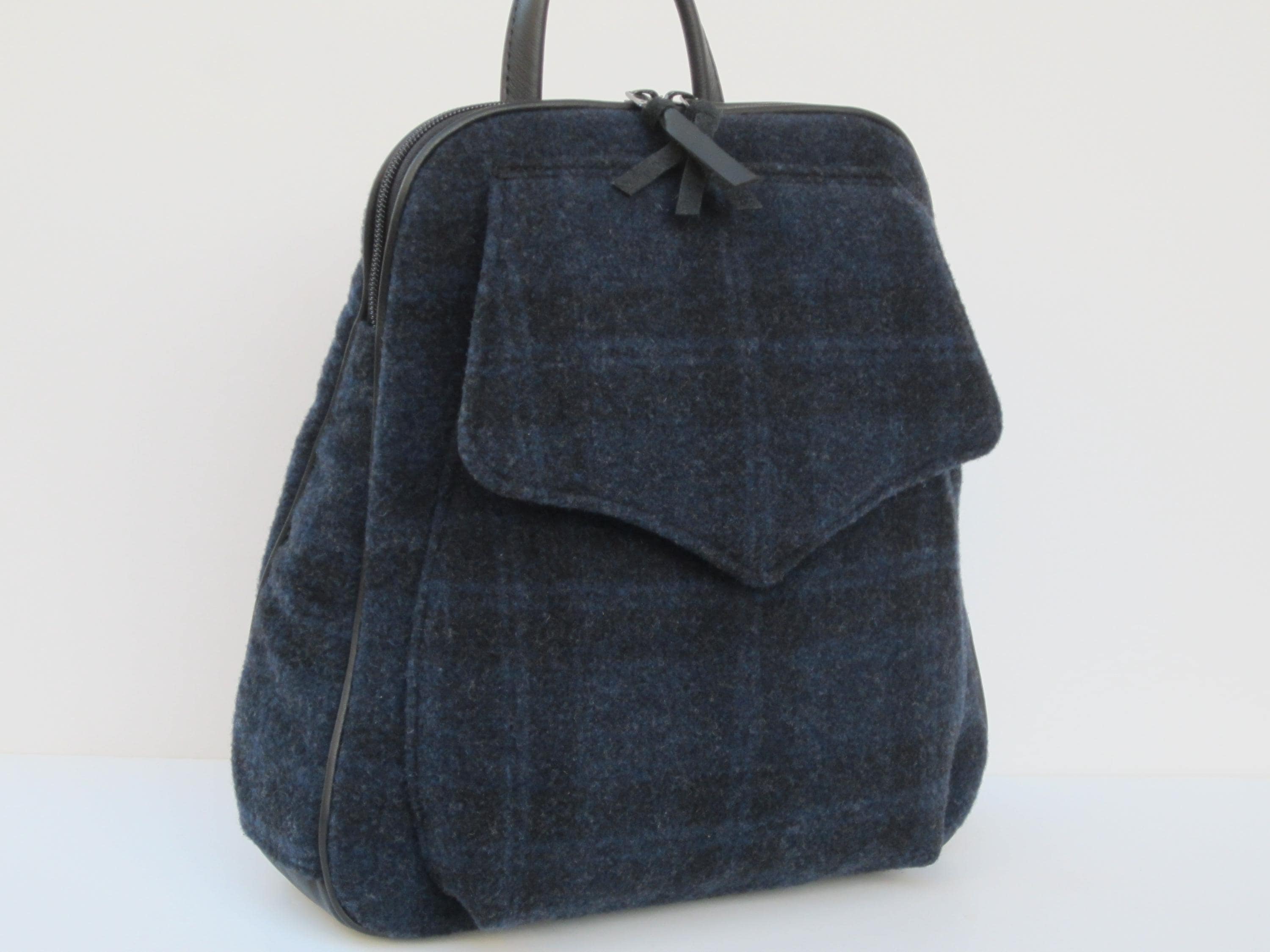 Joules Trippa Tweed Rucksack Black Wool Backpack Purse