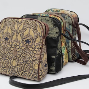 Small Shoulder Bag | floral Tapestry Purse | Monkey Birds Sunflowers | Small Crossbody | Genuine Leather Trim