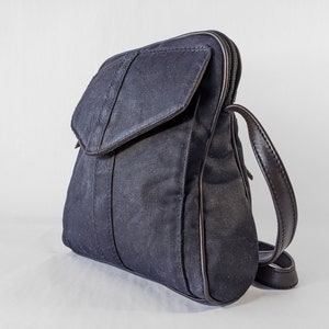 Navy Blue Waxed Canvas Bag, Wax Canvas Purse, Midnight Blue Waxed Canvas Purse Charcoal Gray Leather Strap Unisex Minimalist Bag image 2