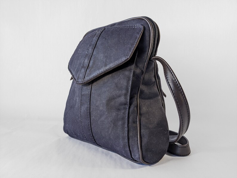 Navy Blue Waxed Canvas Bag, Wax Canvas Purse, Midnight Blue Waxed Canvas Purse Charcoal Gray Leather Strap Unisex Minimalist Bag image 2