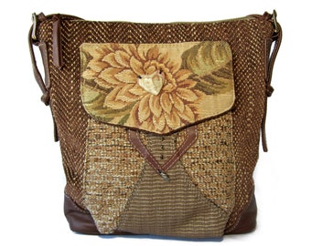 Large Shoulder Satchel  by Elizabeth Z Mow  Fabric and Leather Demure Dahlia