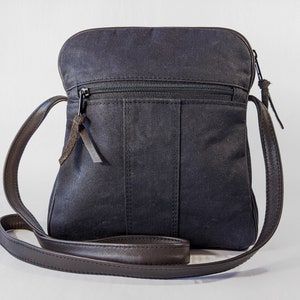 Navy Blue Waxed Canvas Bag, Wax Canvas Purse, Midnight Blue Waxed Canvas Purse Charcoal Gray Leather Strap Unisex Minimalist Bag image 5