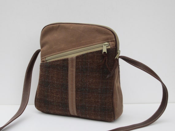 Waxed Canvas and Felted Wool Shoulder Bag Brown Plaid - Etsy