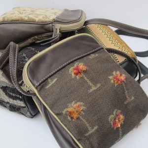 Bolso de hombro pequeño / Monedero de tela tapizada con cuero / Palmeras peludas / Tapiz floral / Cuero genuino