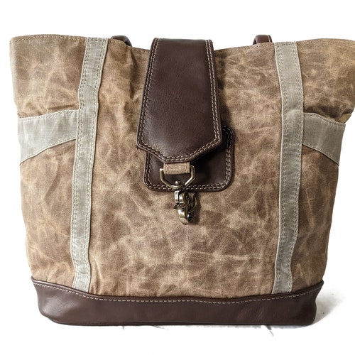 Waxed Canvas Tote Bag | Market Bag | Canvas Shopping Bag | shops Water Resistant Purse with Genuine Leather Straps