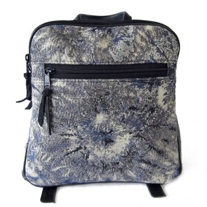 ON SALE | Blue Abstract Backpack, Small Rucksack, Blue Tie Dye Backpack with Black Leather Accent, Handmade