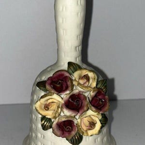 Vintage Ceramic Hand Bell Floral Design Decorative Collectible Gift