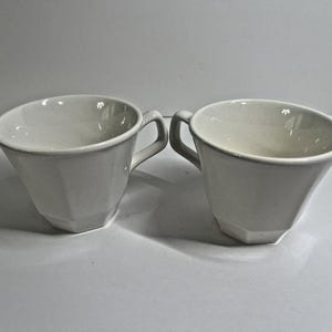 White Ceramic Coffee Tea Cups Set of 2 Faceted Modern Style Mugs Minimalist
