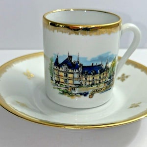 Vintage Veritable Porcelaine Cup Saucer Gold Rim France