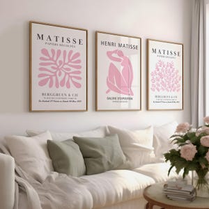 Blush Pink Henri Matisse Set of 3, Gallery Wall Art, Abstract Matisse Prints, Exhibition Posters, Mid-Century Modern Art for Home Decor