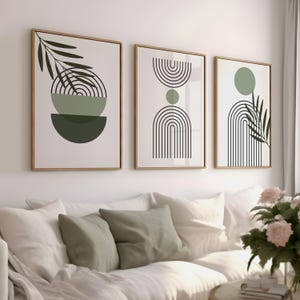 Set of 3 Boho Abstract Wall Art Prints, Sage Green Decor, Scandinavian Digital Wall Art, Modern Boho Wall Prints for Home, Green Wall Decor