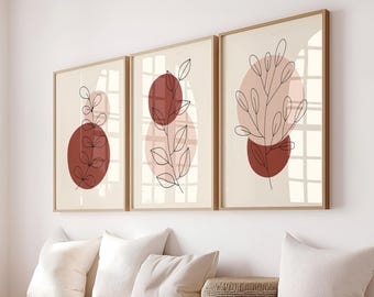 Boho Botanical Wall Art Prints: Mid-Century Modern Set of 3 (Digital Download)