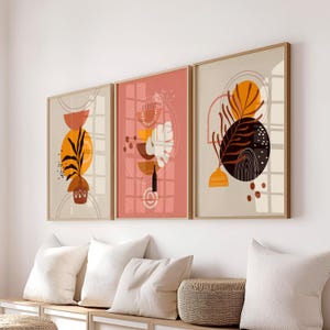 Boho Abstract Wall Art Prints, Set of 3 Prints, Boho Leaf Print, Boho Wall Art, Digital Wall Art Prints, Printable Modern Shapes, Download