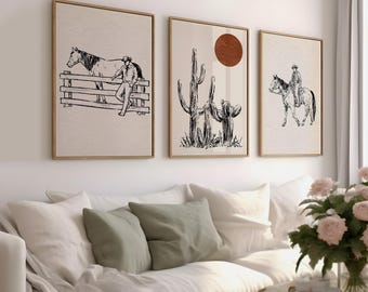 Cowboy Western Prints Set: Black and White Southwest Decor (Digital Prints)