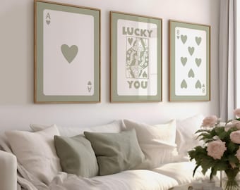 Sage Green Card Poster Set: Retro Lucky You Prints (Digital Download)