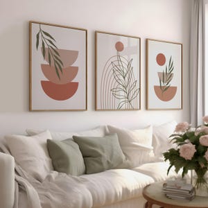 Boho Abstract Wall Art Prints, Boho Wall Art, Set of 3 Prints, Green and Beige Prints, Boho Room Decor, Natural Wall Art, Digital Art Prints