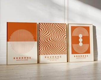 Orange Bauhaus Print Set: Geometric Abstract Art (Digital Download)