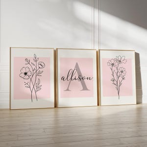 Conjunto de arte mural floral rosa: Impresión inicial personalizada (descarga digital)