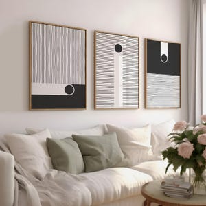 Conjunto de arte de parede minimalista moderna de 3, impressões abstratas em preto e branco, conjunto de pôsteres escandinavos, arte de linha neutra, arte de parede digital geométrica