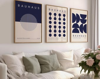 Conjunto de láminas artísticas Bauhaus azules: Galería de pared de estilo moderno de mediados de siglo (descarga digital)