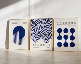 Póster Bauhaus Azul: Arte Moderno Minimalista de Mediados de Siglo (Impresión Digital)