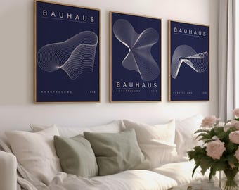 Navy Bauhaus Poster Set: Mid-Century Modern Abstract Prints (Digital Download)