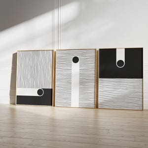 Minimalist Black and White Abstract Art Prints: Scandinavian Geometric Set (Digital Download)
