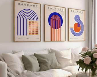 Blå Bauhaus-posterset: Abstrakta geometriska tryck (digital nedladdning)